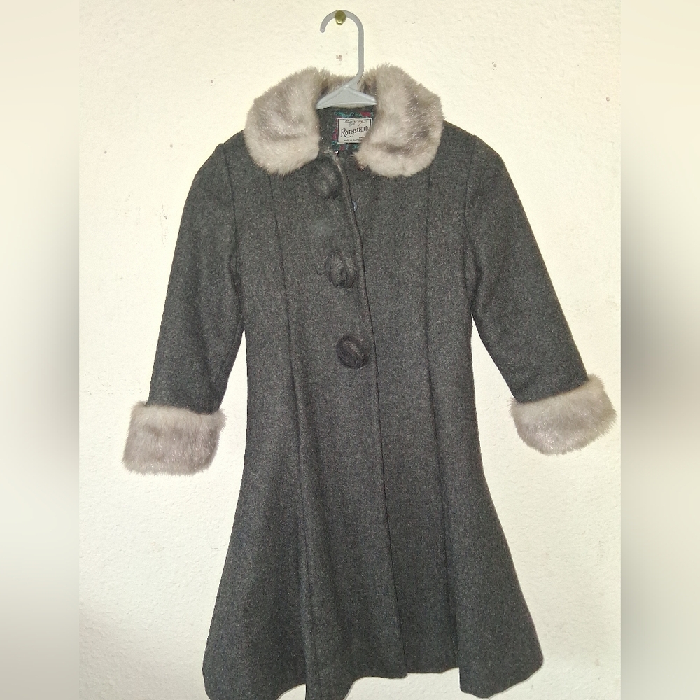 Rothschild Gray Pea Coat with Faux Fur Accents